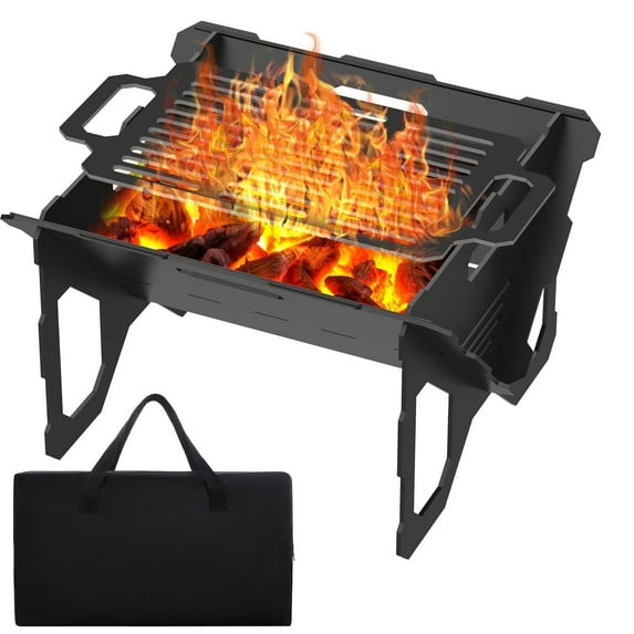 SKOK 2-in-1 Portable 20in Fire Pit for Camping & Outdoor Cooking with Detachable Tray & Charcoal Grill