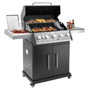 SKOK 5-Burner Propane Gas Grill with Infrared Side and Rear Burners - 72,000 BTU Outdoor Barbecue Grill with Porcelain-Enameled Cast Iron Grates, Patio & Backyard