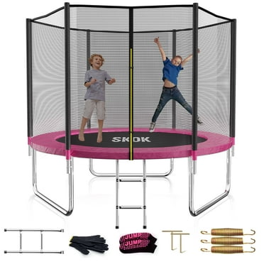 SKOK 8FT Trampoline with 400LBS Capacity and Ladder for Kids&Adults, Waterproof and Heavy Duty, Outdoor/Indoor, Pink