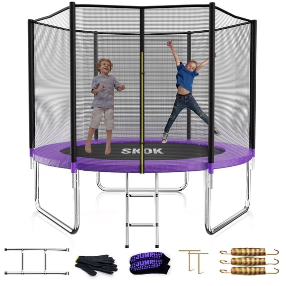 SKOK 8FT Trampoline with Ladder, 400LBS Capacity, Waterproof, Heavy Duty, Purple, Outdoor/Indoor