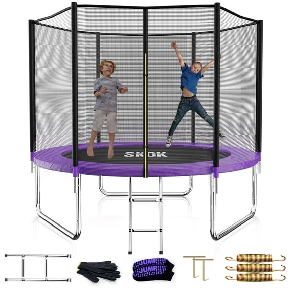 SKOK 8FT Trampoline with Ladder, 400LBS Capacity, Waterproof, Heavy Duty, Purple, Outdoor/Indoor