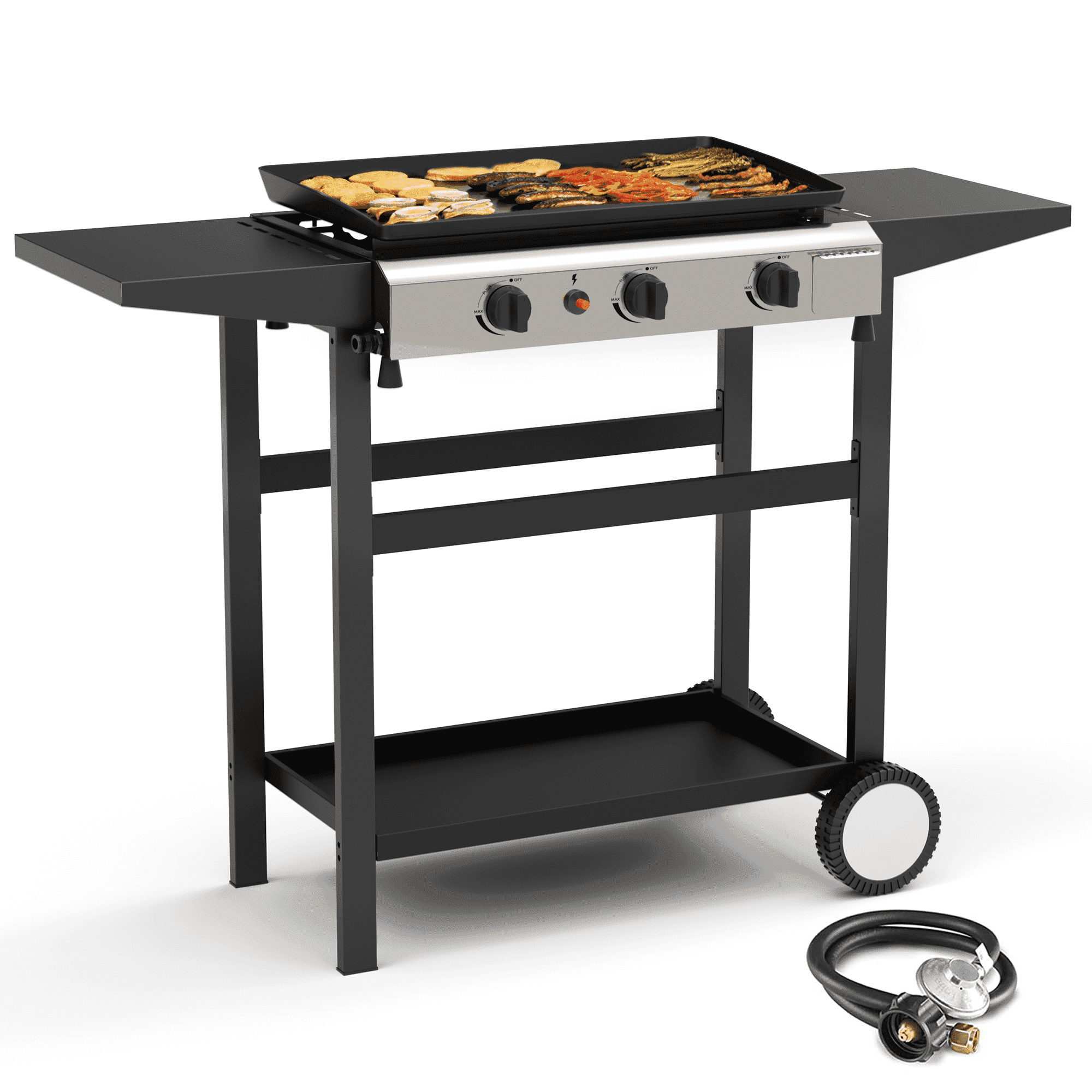 SKOK 3 Burner Outdoor Propane Griddle - Portable, Foldable Tailgate Gas Grill Camping Station