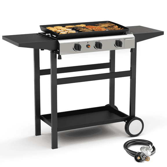 SKOK 23'' Portable 30,000 BTUs 3-Burner Propane Flat-Top Gas Griddle for Outdoor, Camping, Patio, Garden
