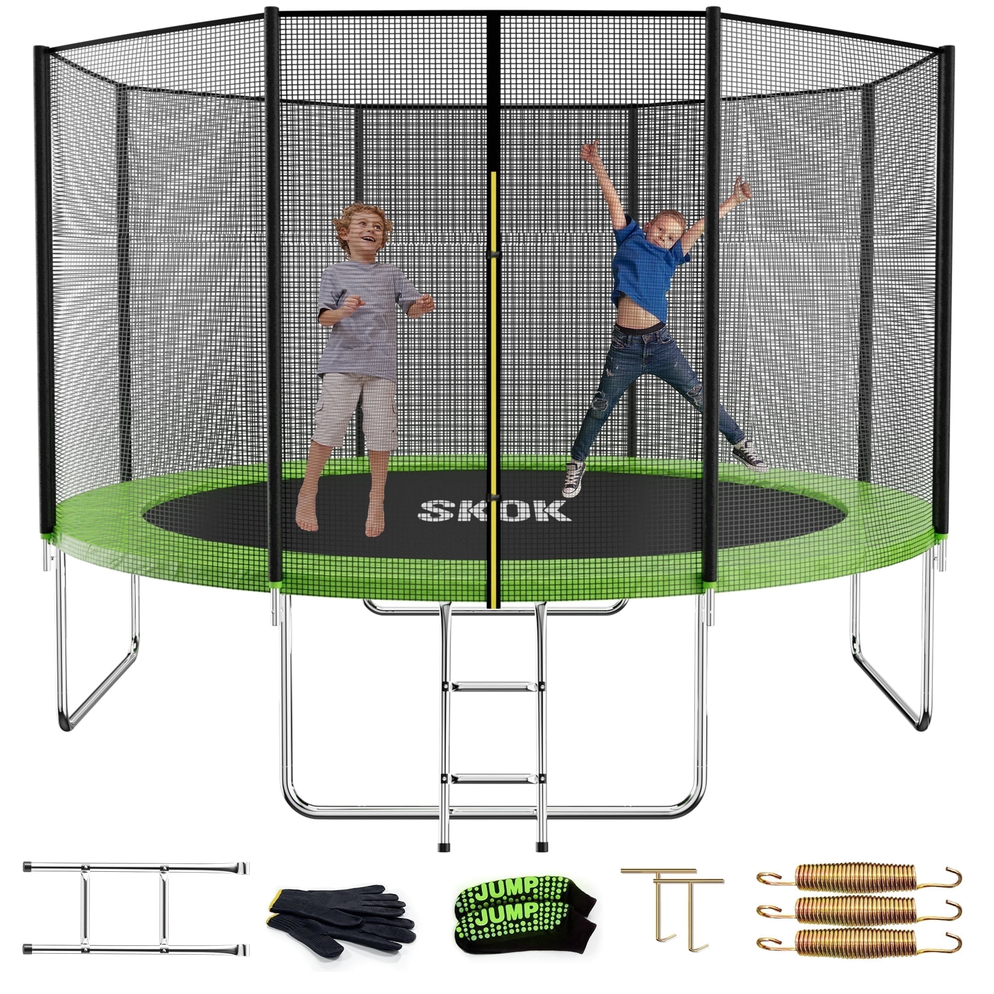 SKOK 12FT Trampoline for Adults & Kids with Safety Net & Heavy Duty Frame Green