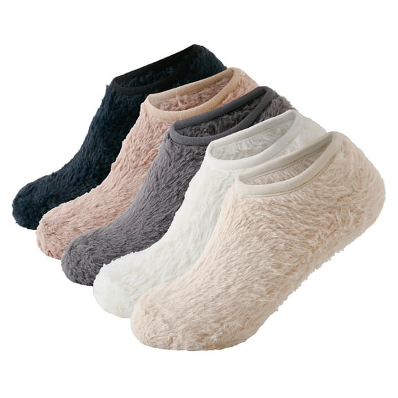 SKOLA Fuzzy Socks with Grips Plush Sleep Cozy Winter Soft Fluffy Socks for Womens Gifts,Warm Slipper Socks Microfiber Home Socks 5 Pack