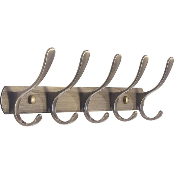 ABCISI Modern Metal Wall Coat Rack with 5 Hooks, Sturdy Wall Hook Rack for Hanging Jacket, Clothes, Hat, Bronze