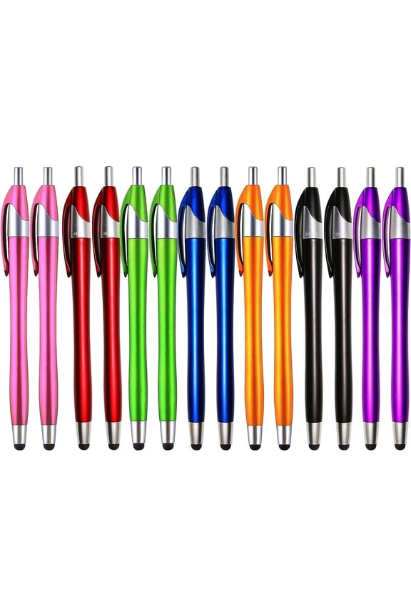 Stylus Pens for Touch Screens,Pack of 14, 2-in-1 Click Ball Pen, Ballpoint Pen and Slim Stylus for Universal Tablet Smartphone, Multi-Colored