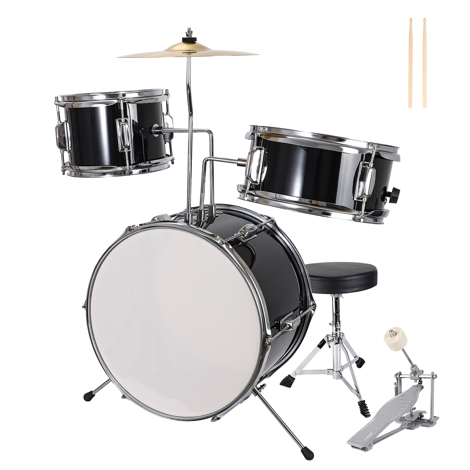 SKONYON 3Piece Junior Drum Set with Throne, Pedal, Drumsticks