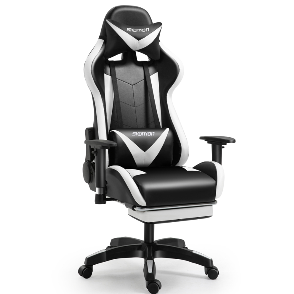 SKONYON Gaming Chair Executive Adjustable High Back Faux Leather Swivel Gaming Chair, Black/White New - image 1 of 9
