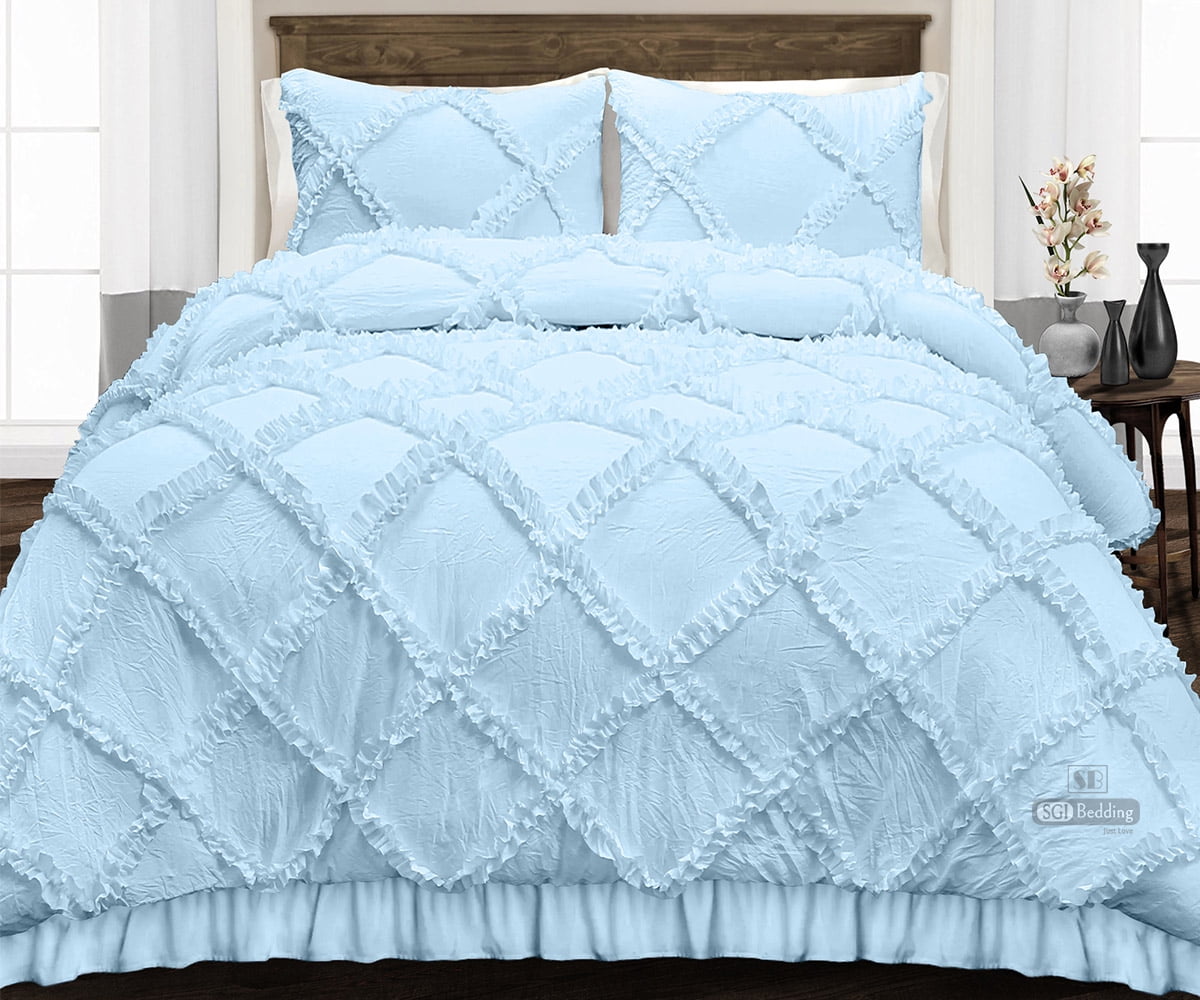 SKP Plus Comforter Diamond Ruffle Light Blue 300 GSM Plush Siliconized ...