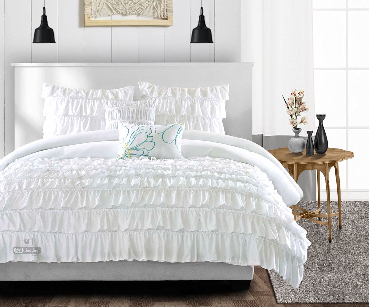 SKP Plus Comforter Multi Ruffle White 300 GSM Plush Siliconized ...