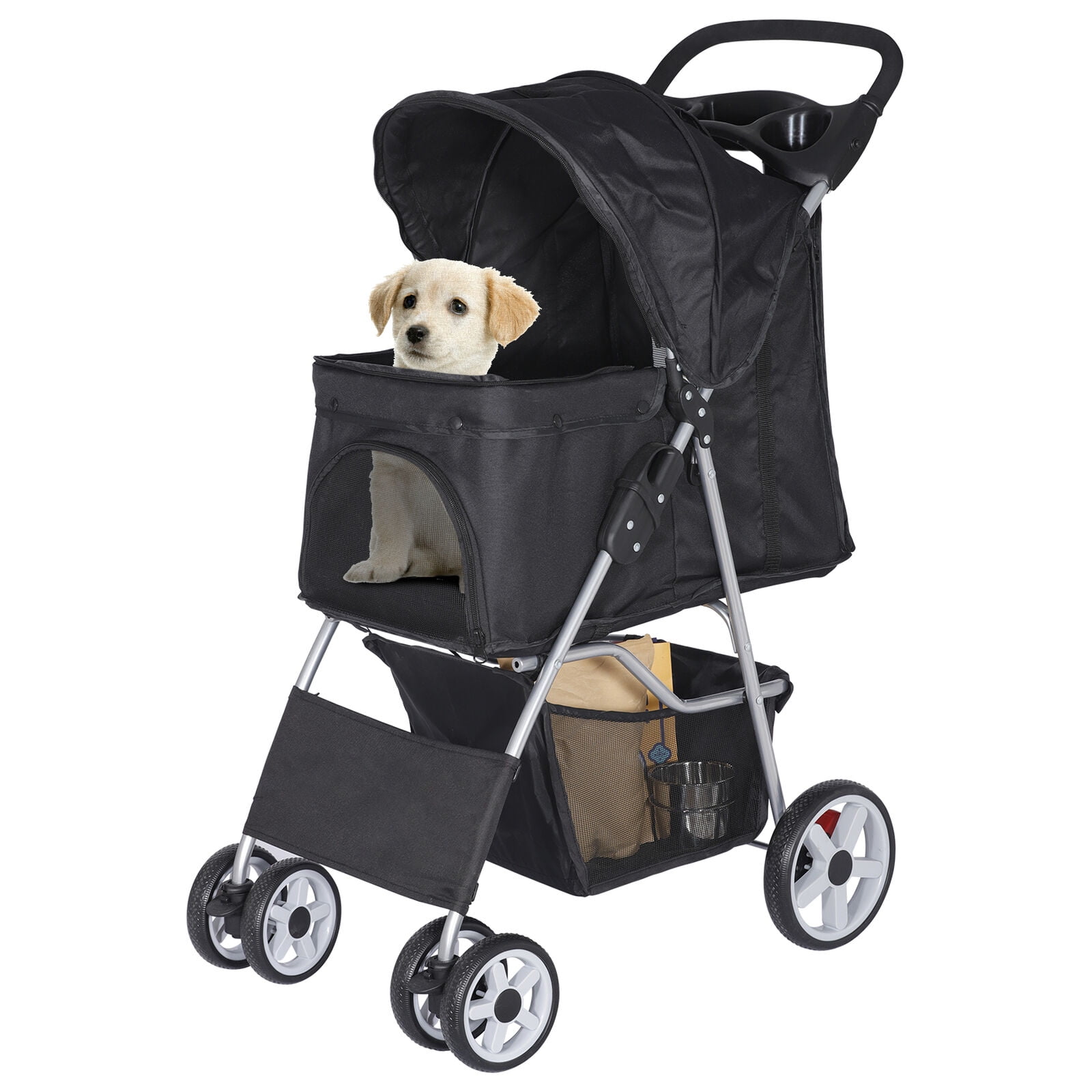 Foldable Pet Stroller Dog Pram, Lightweight Mesh Four-Wheel Cat