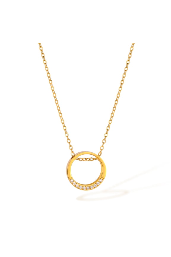 14K Gold Plated Circle CZ Solitaire Necklace | Elegant Bezel Pendant | Dainty Cubic Zirconia Halo Choker Necklaces for Women