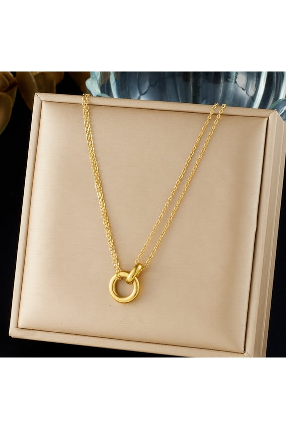 18K Gold Plated Asymmetrical Double Ring Pendant Necklace Charm Dainty Chains Necklaces for Women