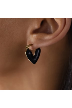 18K Gold Plated Enamel Heart Huggie Hoop Earrings, Vintage Style Glossy Drip Oil Heart Drop Ear Buckles, Minimalist Luxury Atmosphere Earrings for Women
