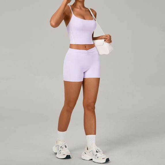 SKQIT 2 Piece Workout Sets for Women Spaghetti Straps Color Block Tank Top High Waist Booty Lifting Shorts Yoga Outfits