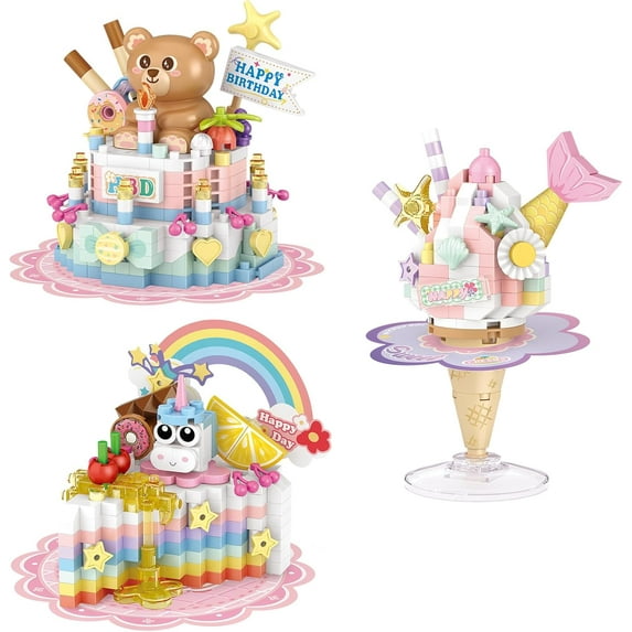 SKQIT 3-Packs Food Building Blocks Model Set,Cute Simulation Dessert Collection Particle Construction Building Bricks Toy,Home Decor