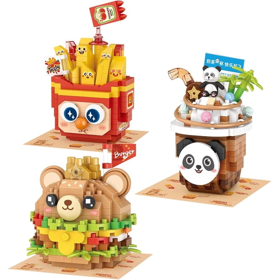 SKQIT 3-Packs Food Building Blocks Model Set,Cute Simulation Dessert Collection Particle Construction Building Bricks Toy,Home Decor