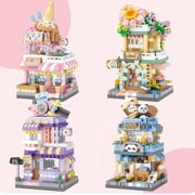 SKQIT 4 Mini City Shop Street View Building Blocks Model Set,Simulation Architecture Collection Particle Construction Building Bricks Toy,Home Decoration