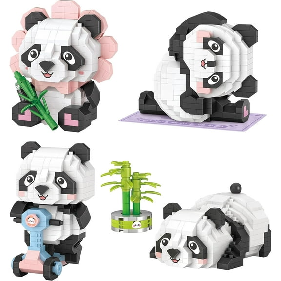 SKQIT 4 PCS Mini Panda Building Blocks Model Set,Cute Panda Collection Particle Construction Building Bricks Toy,Home Decoration