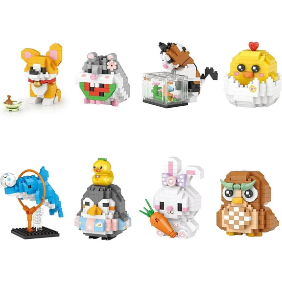 SKQIT 8 PCS Mini Animals Building Blocks Set,Animal Themed Collection Construction Building Bricks Toy,Cute Home Decors