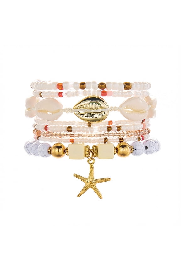 8pcs Summer Beach Bracelets for Women, Stackable Shell Seashell Starfish Beaded Surfer Bracelets Set Boho Seaside Holiday Vacation Party Friendship Jewelry Gift