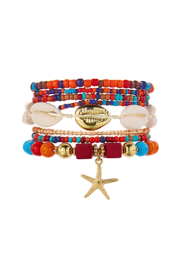 8pcs Summer Beach Bracelets for Women, Stackable Shell Seashell Starfish Beaded Surfer Bracelets Set Boho Seaside Holiday Vacation Party Friendship Jewelry Gift