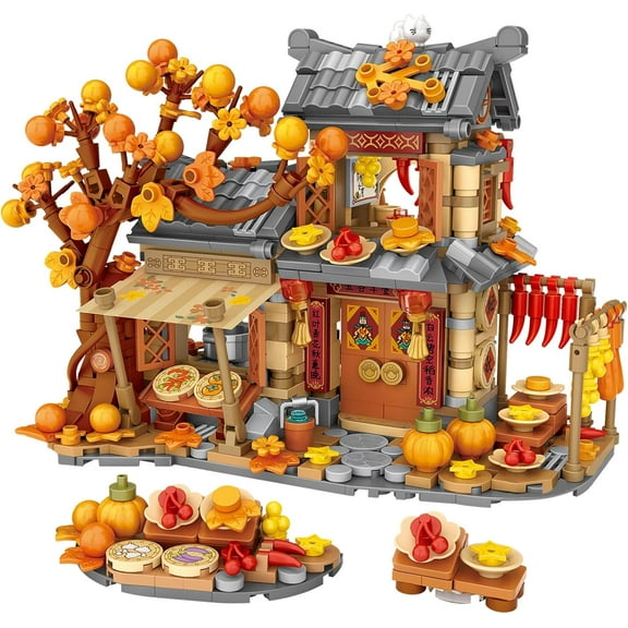 SKQIT Autumn House Building Blocks Set,Chinese Style Particle Construction Building Bricks Toy,Harvest Season Home Decoration