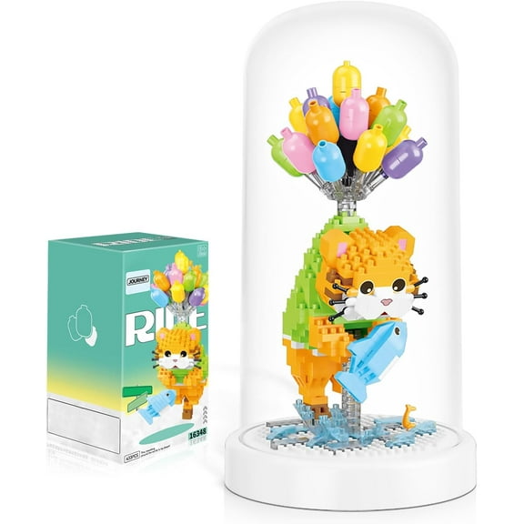 SKQIT Balloon Cat Building Set with Dust Cover, Mini Micro Animals Building Blocks Set, Small 3D Crossing Pet Model STEM Toys for Adult, 479 PCS, 14+