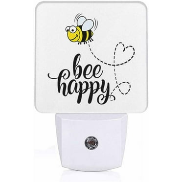 SKQIT Bee Happy Night Light, Dusk to Dawn Smart Sensor Nightlight for Bedroom Bathroom Hallway Stairs Hallway, Plug-in, Energy Efficient Decor Desk Lamp Gifts