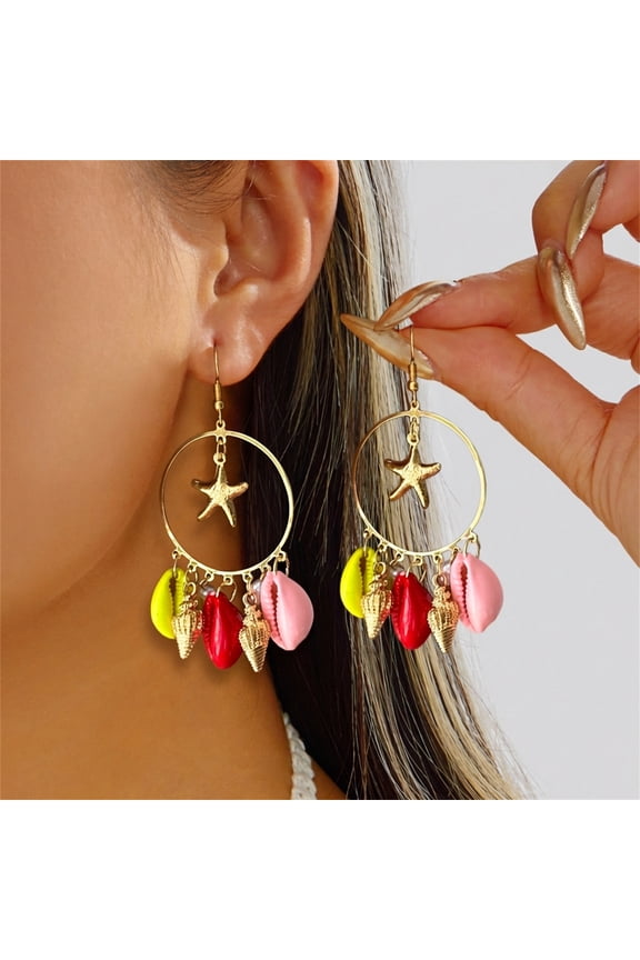 Bohemian Seashell Starfish Conch Earrings Gold Plated Handmade Shell Ocean Animal Tassel Dangle Drop Earrings for Women Boho Hawaii Summer Beach Holiday Jewelry Gifts