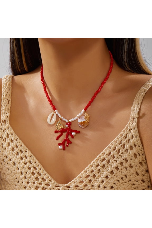 Boho Starfish Seashell Shell Pendant Necklace Adjustable Natural Conch Pearl Seashell Choker Necklace Ocean-Themed Statement for Women Summer Beach Vacation Holiday Jewelry Gifts