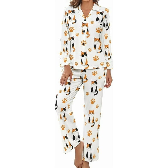 SKQIT Cats Paws Pattern Women's Long-Sleeve Shirt And Full-Length Bottom Pajama Set