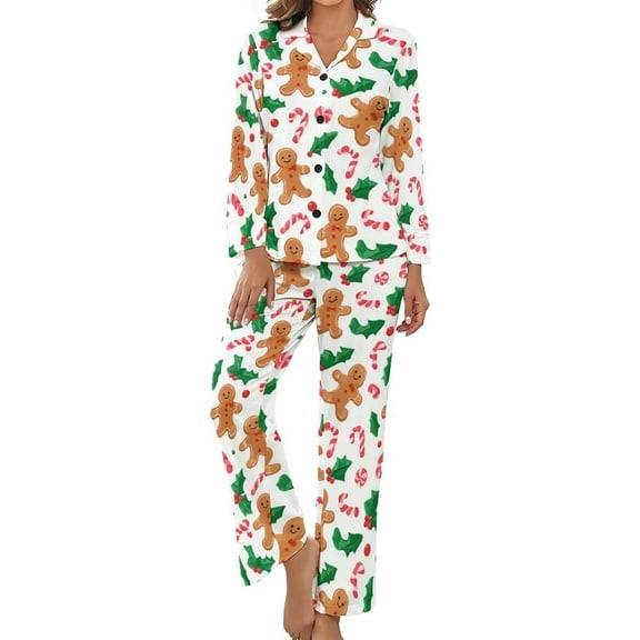 SKQIT Christmas Gingerbread Women's Long-Sleeve Shirt And Full-Length Bottom Pajama Set