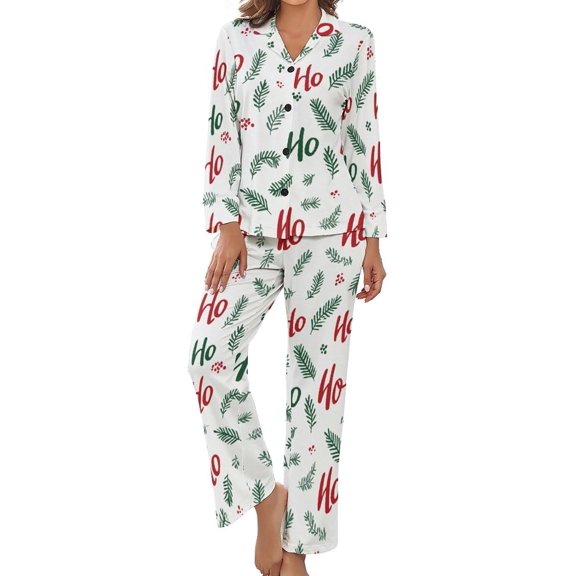 SKQIT Christmas Ho Ho Leaves Women's Long-Sleeve Shirt And Full-Length Bottom Pajama Set