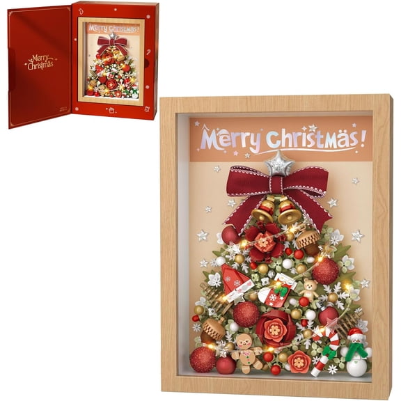 SKQIT Christmas Tree Picture Frame Building Blocks Set,Creative Xmas Building Set with Exquisite Frame,Fantasy Building Bricks Toys,Home Decor (Red)