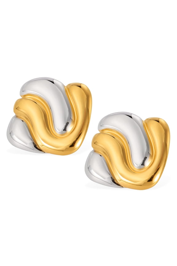 Chunky Gold Rectangle Earrings for Women Gold Silver Two Tone Statement Trendy Geometric Earring Chunk Gold Square Earring Jewelry Gift