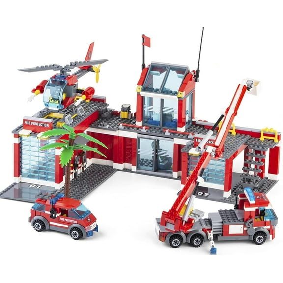 SKQIT City Fire Station Building Kit, 774 Pcs Building Set Including Fire Station, Fire Truck, Fire Helicopter,Fire Fighter, City Building Blocks STEM Toys Gift