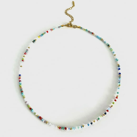 SKQIT Colorful Beaded Necklace Bohemian Rice Beads Choker Handmade Summer Beach Necklace for Women