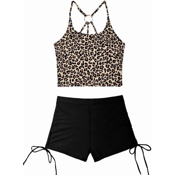 SKQIT Floral Crop Tankini,2 PieceS High Waisted Boyshorts Swimsuits,Modest Bikini Sets for Women Beach Vacation