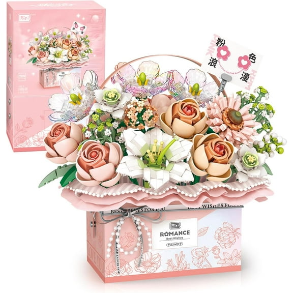 SKQIT Flower Bouquet Building Blocks Model Set,Simulation Artificial Rose Handheld Gift Box,Bonsai Plant Building Bricks Toys,Home Decor