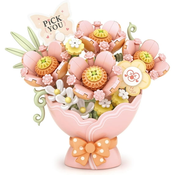 SKQIT Flower Bouquet Building Blocks Set,Mini Bricks Bonsai Collection Construction Building Toy,Creative DIY Artificial Flowers,Home Decor