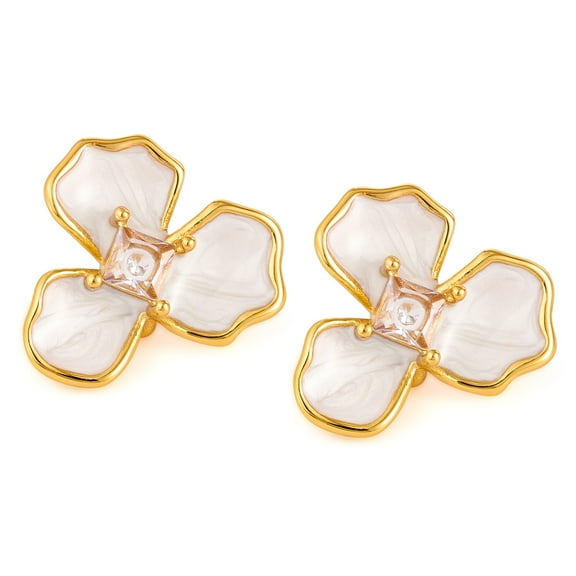 SKQIT Flower Earrings for Women 18k Gold Plated Summer Spring Boho Petal Statement Stud Earrings Jewelry Gifts