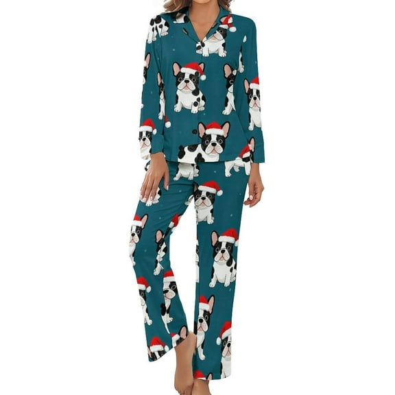 SKQIT French Bulldog Christmas Women's Long-Sleeve Shirt And Full-Length Bottom Pajama Set