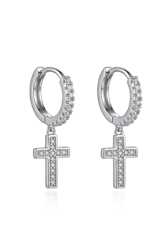 Gold Cross Dangle Earrings for Women – Small Christian Religious Hoop Earrings with Cross Design – Elegant 18K Gold Plated Huggie Earrings for Faith Jewelry Lovers