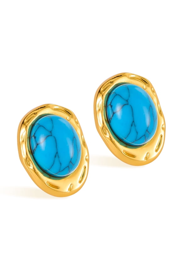 Gold Medium Oval Button Chunky Statement Earrings for Women, Bold Handmade Exaggerated Dome Retro Rounded Button Trendy Stud Jewelry Gifts