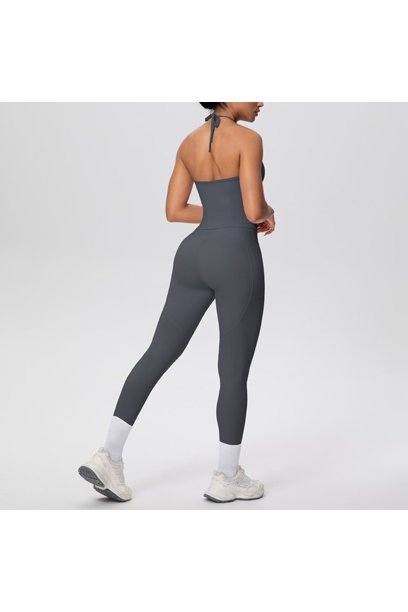 Gym Clothes for Woman Set Halter Tank Top and High Waist Leggings With Pocket Yoga Sets for Women 2 Piece