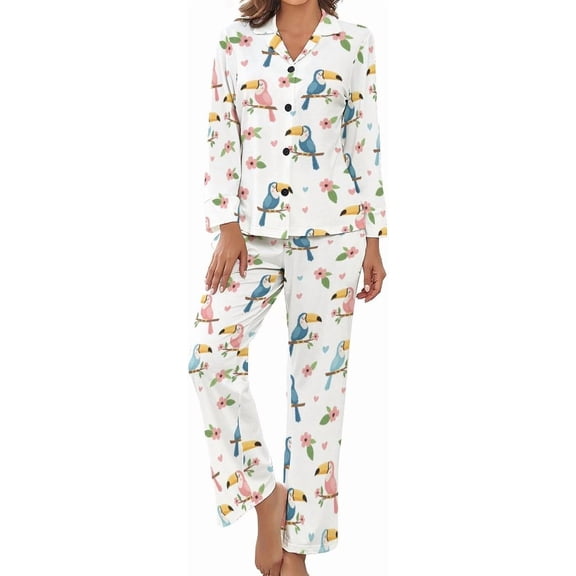 SKQIT Heart Pattern Animal Print Women's Long-Sleeve Shirt And Full-Length Bottom Pajama Set