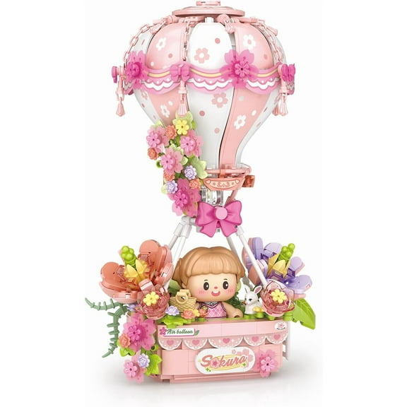 SKQIT Hot Air Balloon Building Blocks Set,Fantasy Dream Journey Collection Construction Building Bricks Toy,Home Decoration (Sakura)