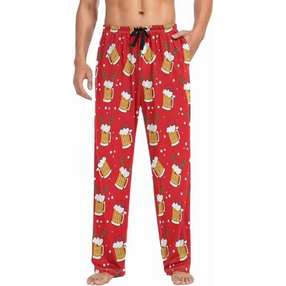 SKQIT Men's Pajama Pants Christmas Beer Mugs Deer Soft Lounge Sleepwear Pjs Bottoms with Pockets